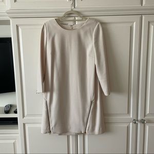 J Crew Cream Long Sleeve shift dress with double zipper detail in a size 12